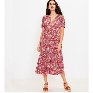 LOFT ANN TAYLOR Dress Size S Pockets Tiered Floral Shirt Midi Dress